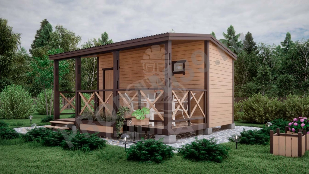 Каркасная баня с верандой, под ключ, 2х5 м, 20 кв.м