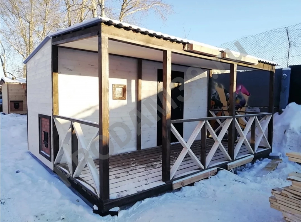 Каркасная баня с верандой, под ключ, 2х5 м, 20 кв.м