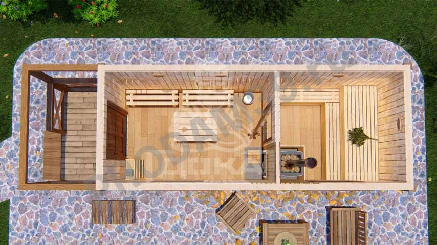 Каркасная баня с крыльцом, под ключ, 2х5 м, 12 кв.м