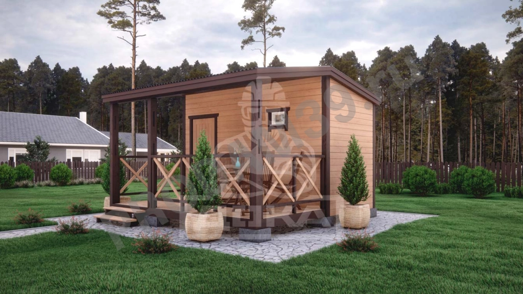 Каркасная баня с верандой под ключ, 2х4 м, 16 кв.м