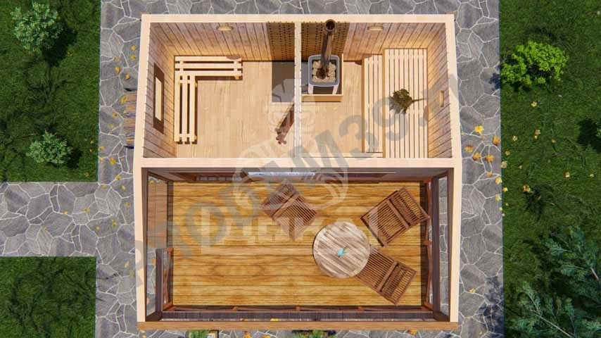 Каркасная баня с верандой под ключ, 2х4 м, 16 кв.м