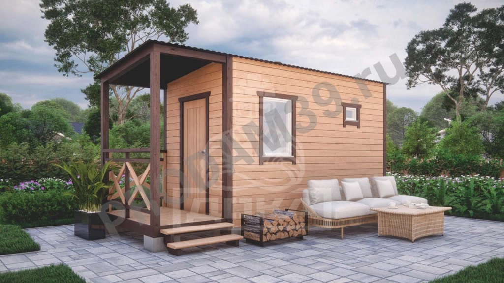 Каркасная баня с крыльцом под ключ, 2х4 м, 8 кв.м