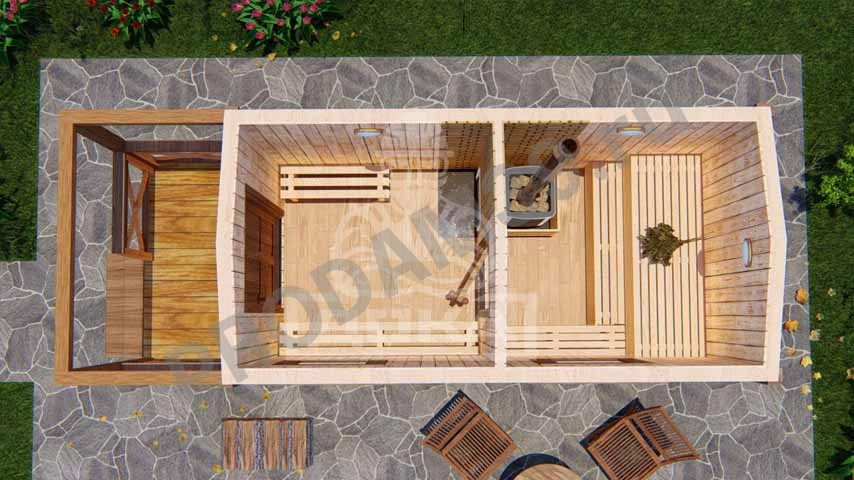 Каркасная баня с крыльцом под ключ, 2х4 м, 8 кв.м