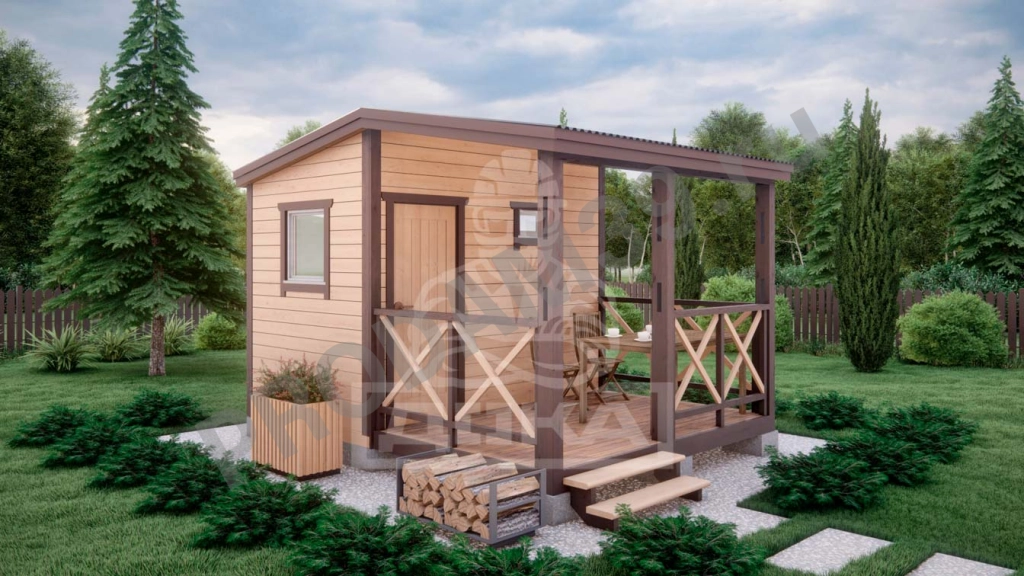 Каркасная баня с верандой под ключ, 2х3 м, 6 кв.м