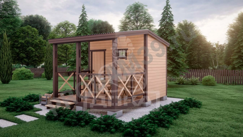 Каркасная баня с верандой под ключ, 2х3 м, 6 кв.м