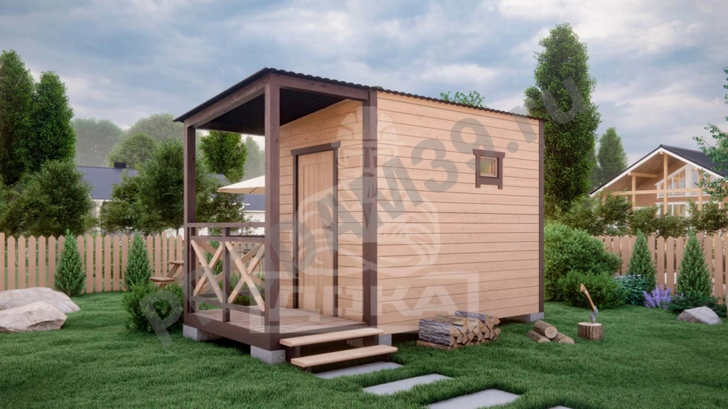 Каркасная баня с крыльцом под ключ, 2х3 м, 6 кв.м