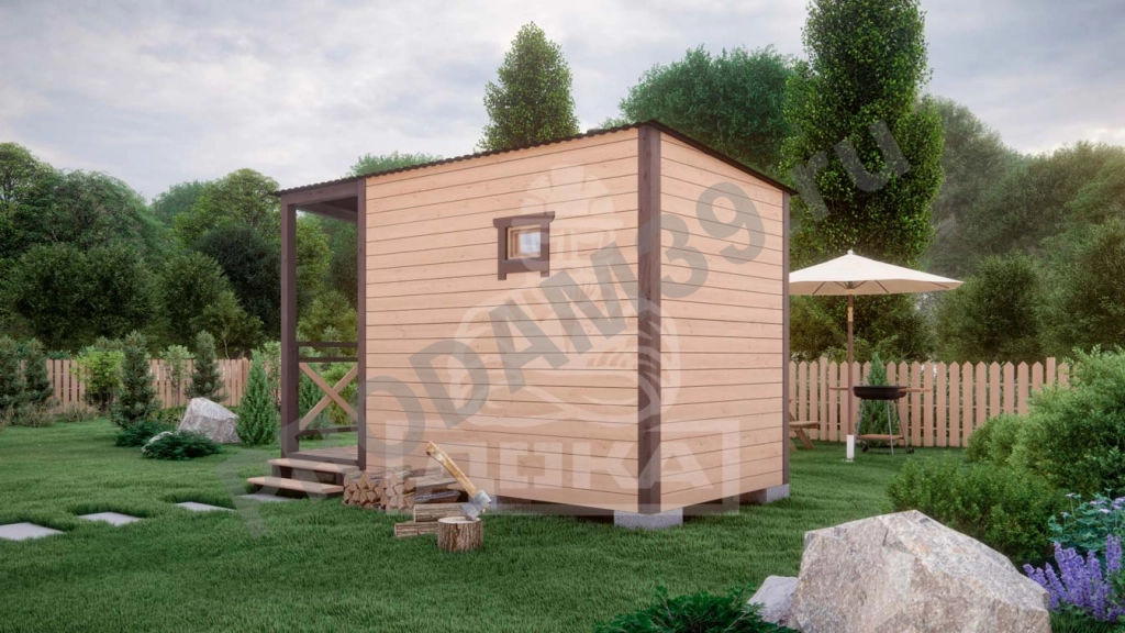 Каркасная баня с крыльцом под ключ, 2х3 м, 6 кв.м