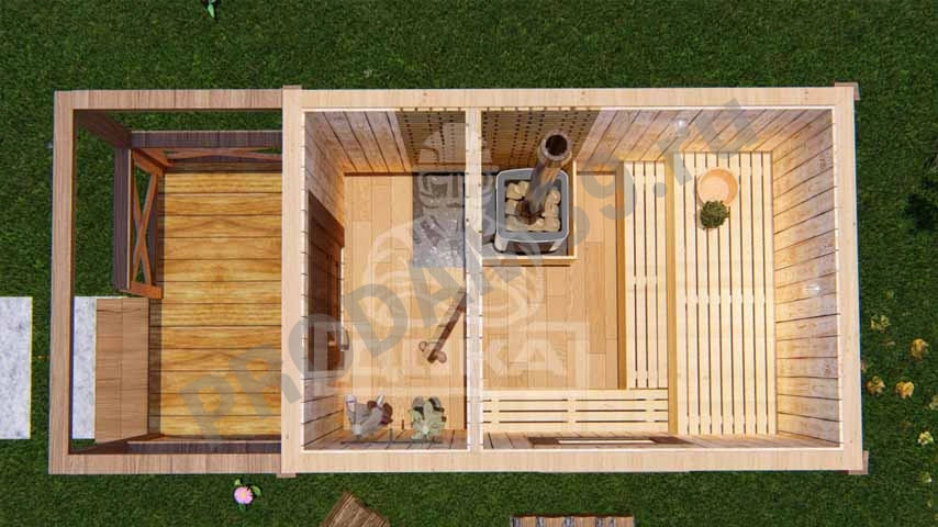 Каркасная баня с крыльцом под ключ, 2х3 м, 6 кв.м