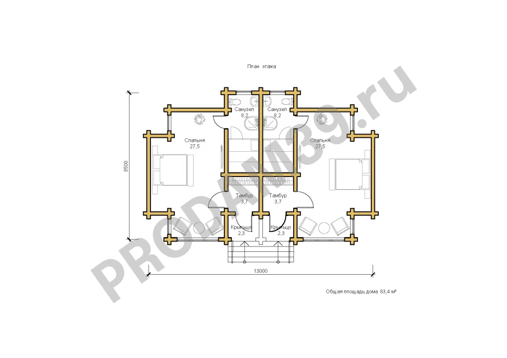 Строительство домов из бруса и бревна, проект 83 кв.м