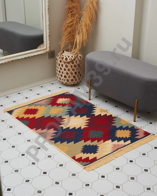 Ковер безворсовый 80х125 см, натуральный хлопок