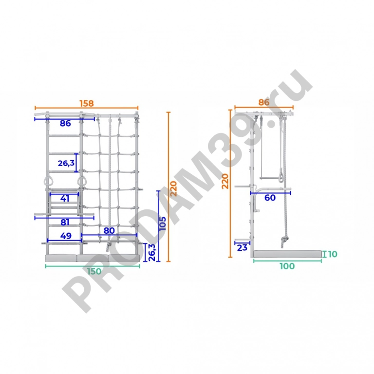Детский спортивный комплекс пристенный ROMANA S1 PRO (Комплект №10)