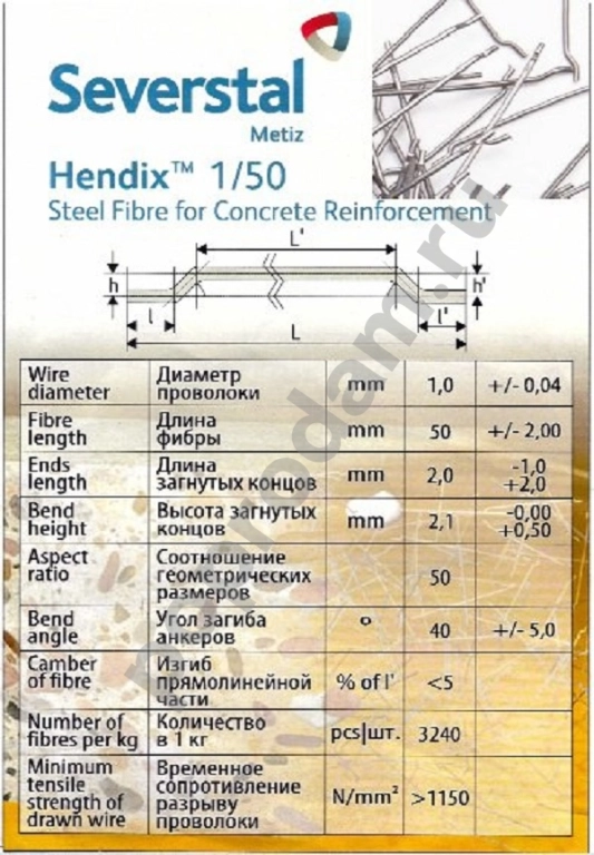 Hendix 1/50, Hendix Prime. Фибра стальная анкерная, проволочная