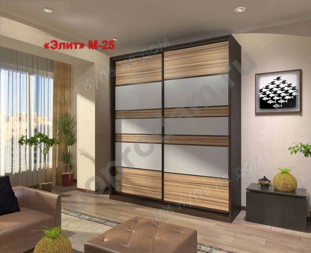 Шкаф-купе шириной 1800 мм матовое стекло + вставки