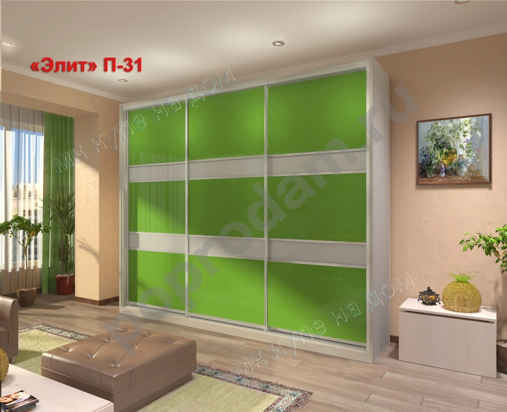 Шкаф-купе 3-х дверный с цветными стеклами от производителя
