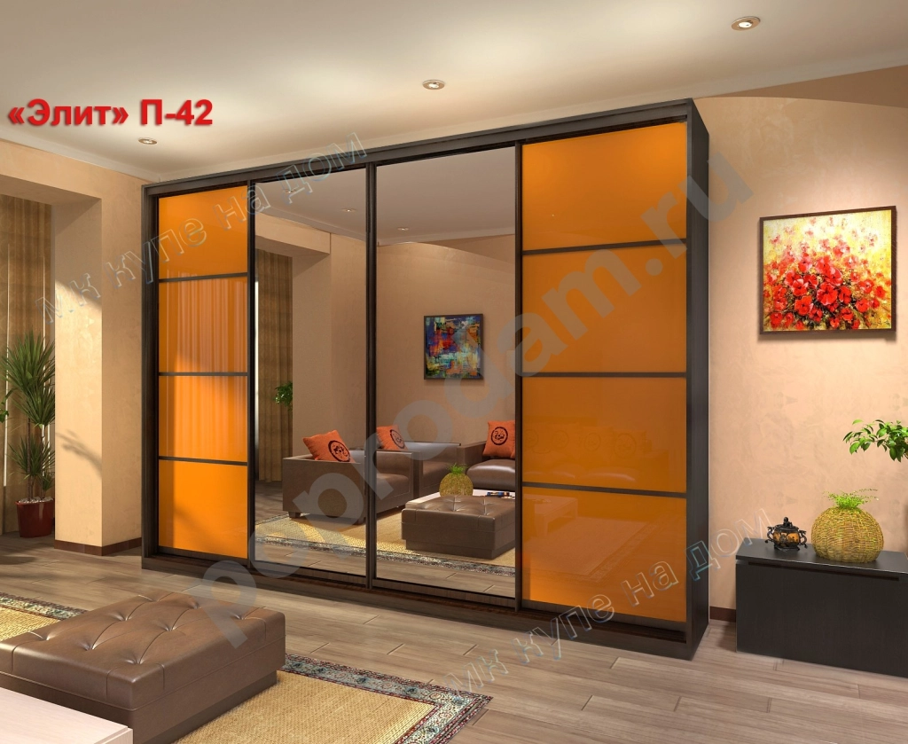 Шкаф-купе цветные стекла + зеркала от производителя