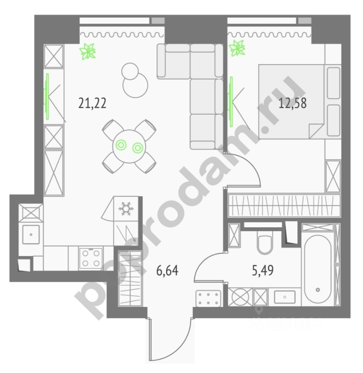 1-к кв. Москва Огородный проезд, 4С2 (45.93 кв.м)