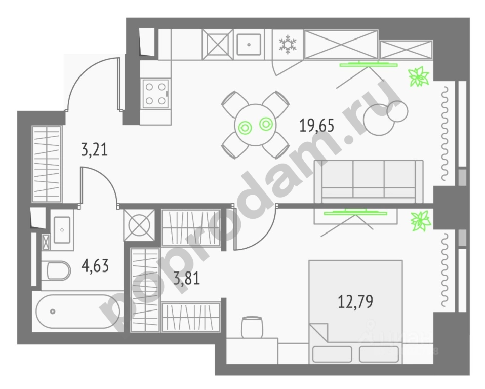 1-к кв. Москва Огородный проезд, 4С2 (44.09 кв.м)