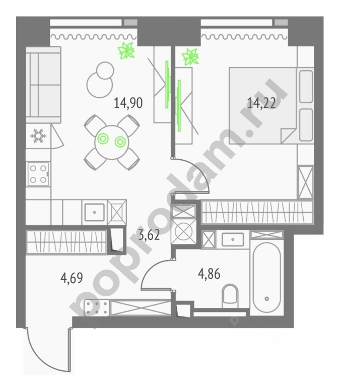1-к кв. Москва Огородный проезд, 4С2 (42.29 кв.м)