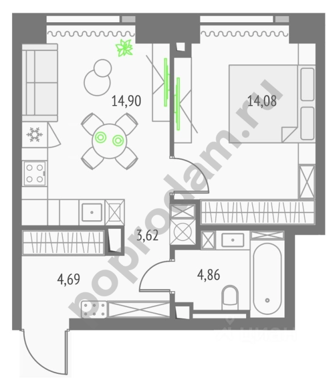 1-к кв. Москва Огородный проезд, 4С2 (42.15 кв.м)