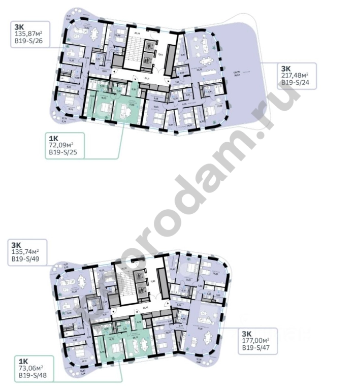 3-к кв. Москва Рублево-Архангельское мкр, В19 кв-л, Сберсити жилой комплекс (135.87 кв.м)