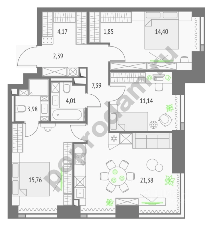 3-к кв. Москва Огородный проезд, 4С2 (86.47 кв.м)