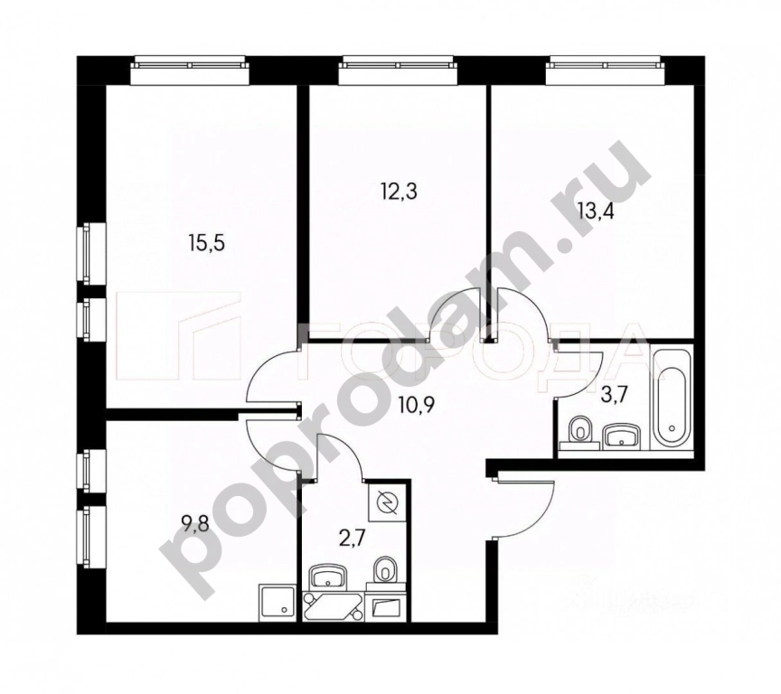 3-к кв. Москва Московский поселение, ул. Саларьевская, 14к3 (66.0 кв.м)