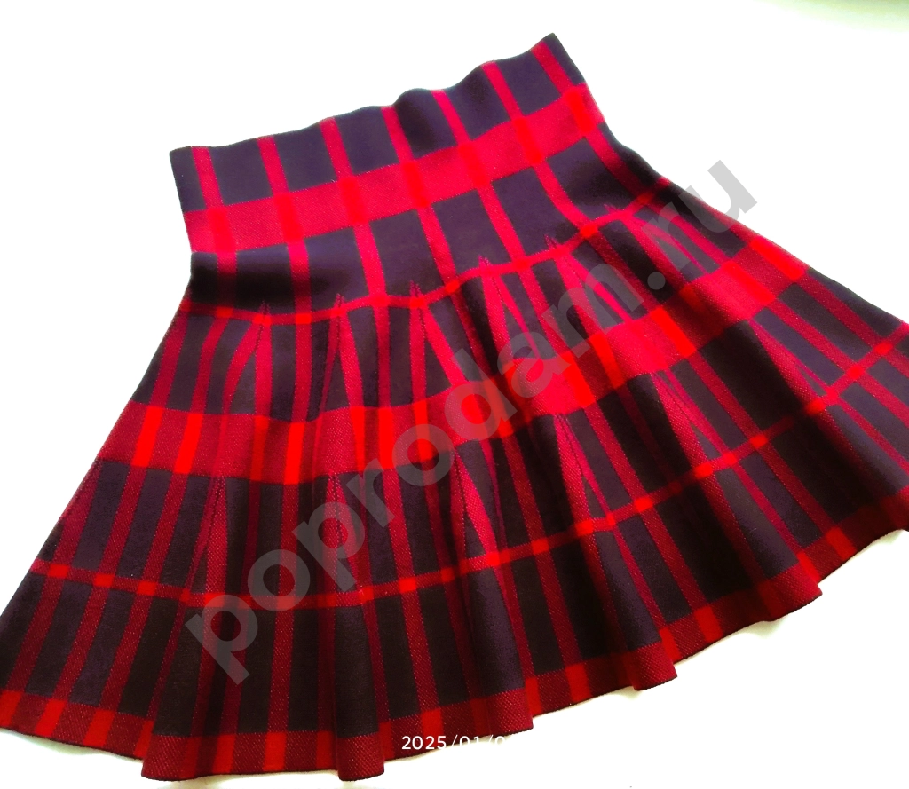 Юбка-солнце красная в клетку