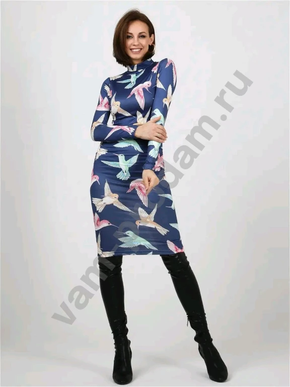 Платье синее с птицами Размер 54