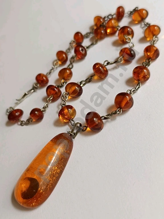 Бусы Цепочка с Подвеской. Натуральный Янтарь. Винтаж СССР.