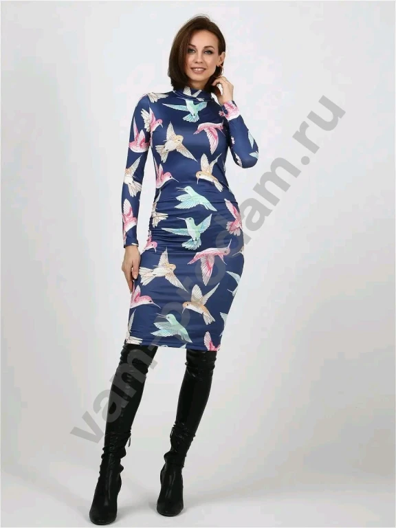 Платье синее с птицами Размер 54