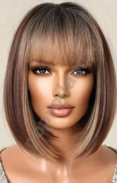 Парик каре тёмный с челкой новый