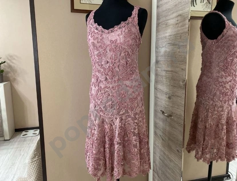 Пудровое платье ручная вышивка бисером 46-48