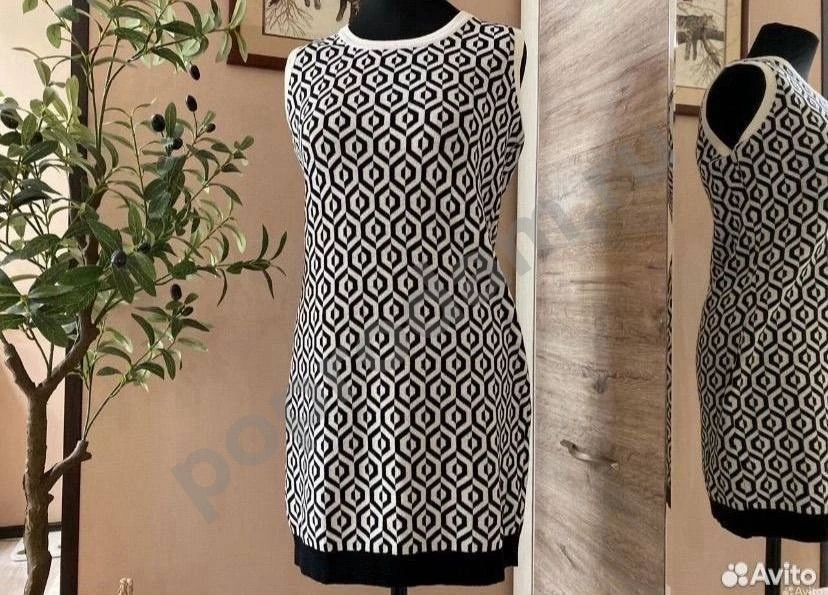 Черно-белое мини платье 46 без рукавов майка