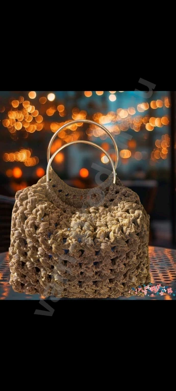 Сумка вязаная вечерняя золотая