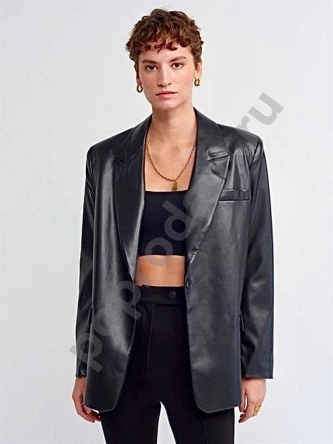 Женский черный пиджак из эко кожи