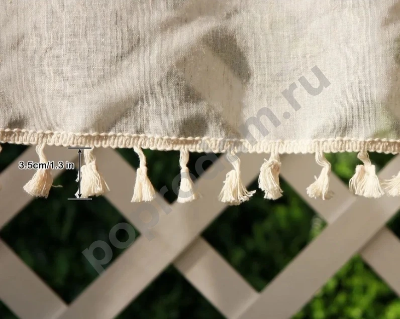 Короткая штора-кафе тюль с кисточками 150х40 2 шт
