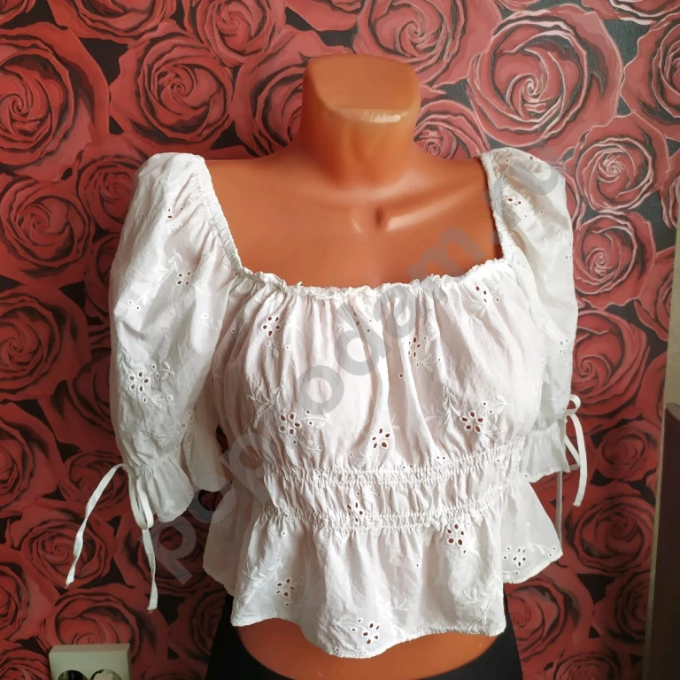 Топ кружевной ришелье белый H&M хлопок S 44