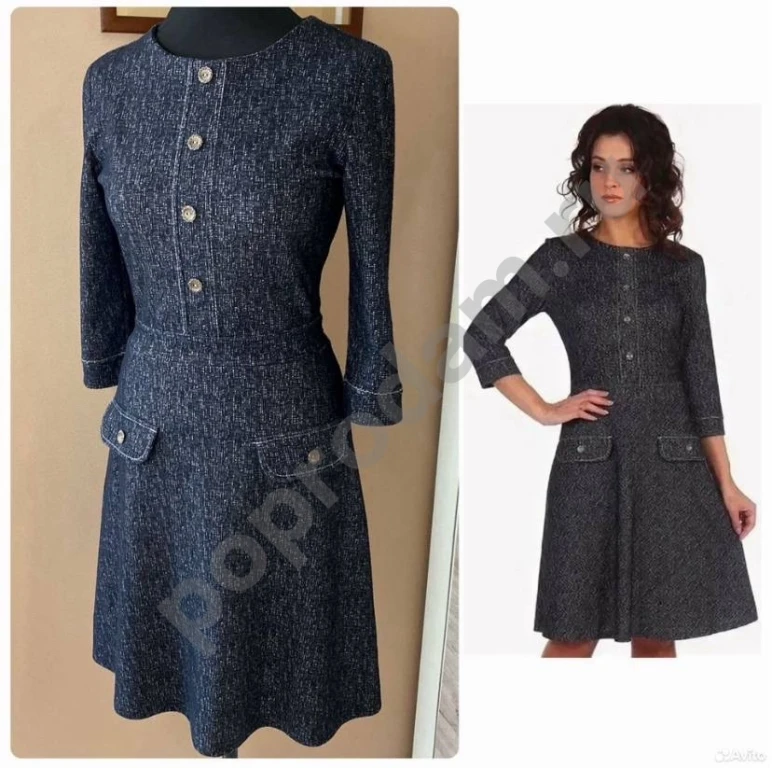 Серое платье офисное с пуговицами офисное 44-46