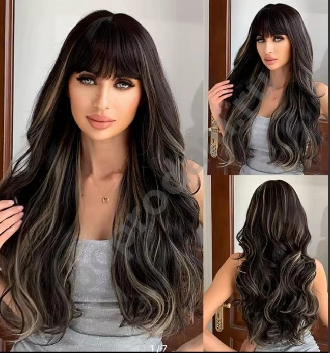 Парик черный с челкой новый