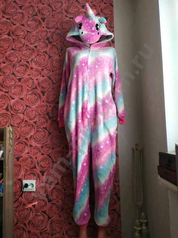 Кигуруми 46 48 пижама с карманами с хвостом на молнии Единорог