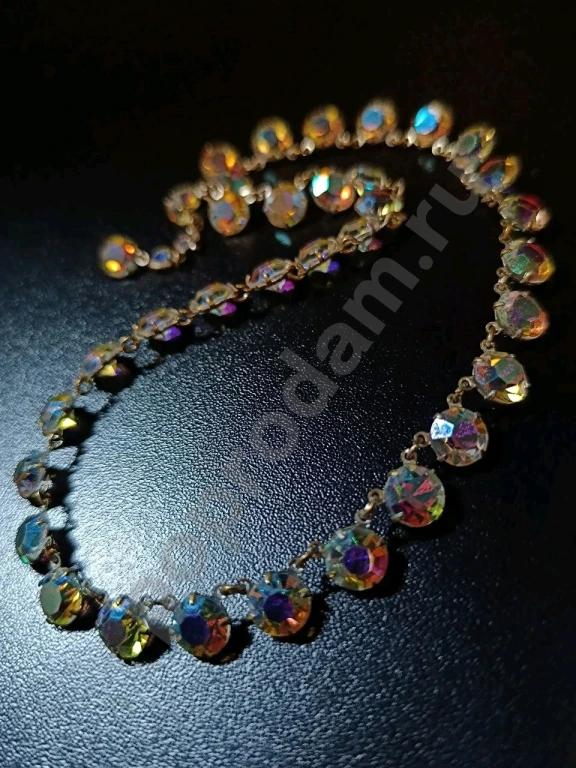 Колье Цепочка. Безель. Чехия. Jablonex. Винтаж. Стекло АБ.