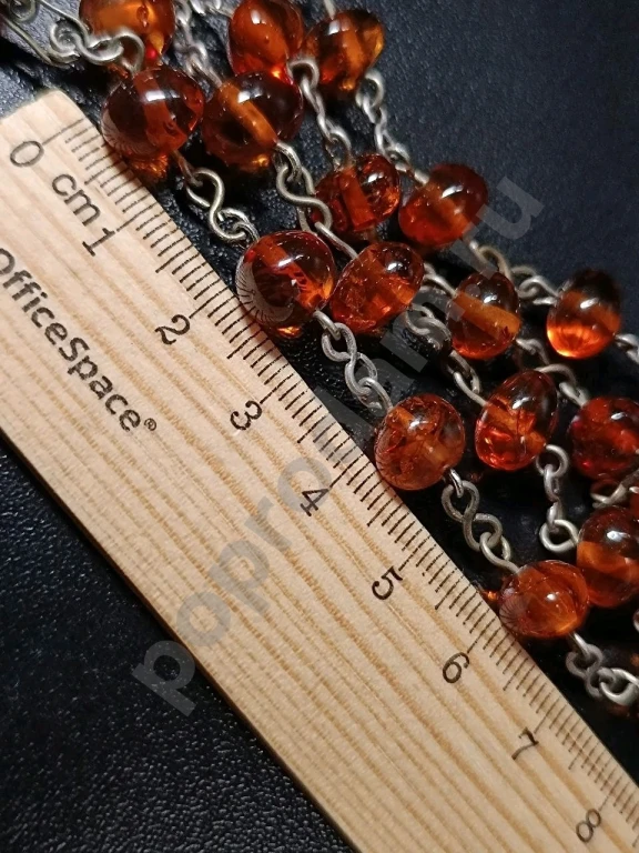 Бусы Цепочка с Подвеской. Натуральный Янтарь. Винтаж СССР.