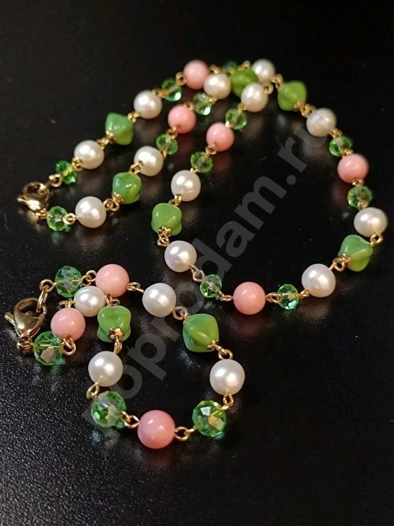 Комплект. Бусы Цепочка и Браслет. Italia Independent. Натуральный Жемчуг, Коралл.