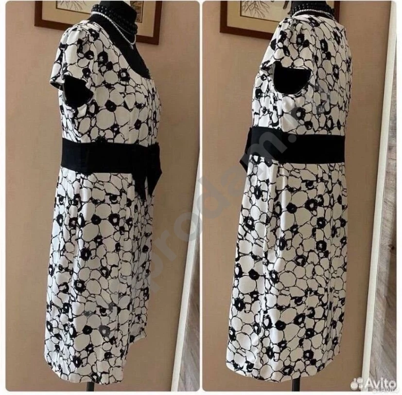 Черно-белое платье футляр 52 с бантом абстракция