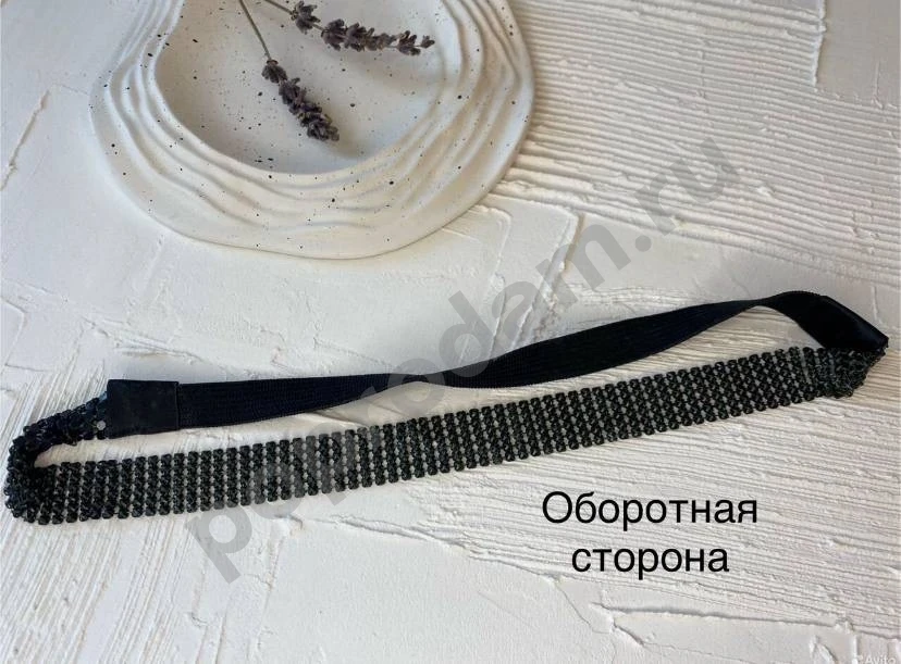 Греческая повязка для волос черная со стразами