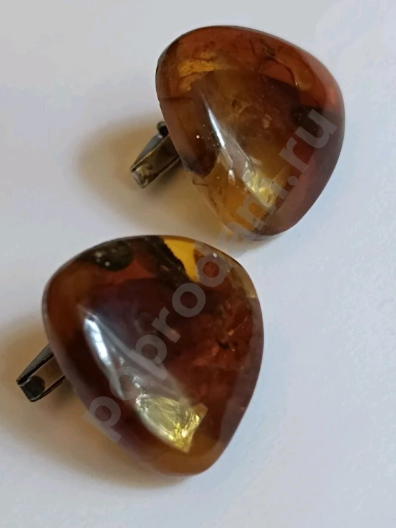 Крупные Запонки. Серебро 875 Звезда. Натуральный Янтарь. Винтаж.
