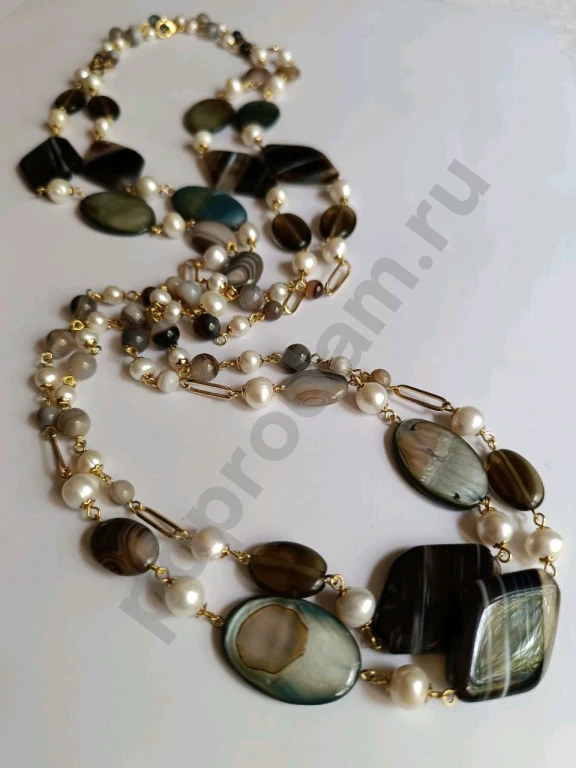 Длинные Бусы Цепочка. 2МЕТРА. Italia Independent. Натуральный Жемчуг. Натуральный Камень.
