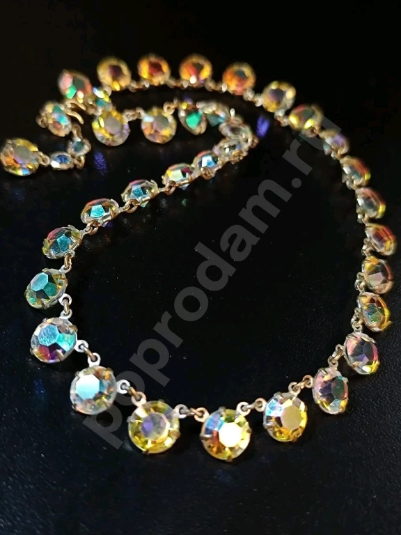 Колье Цепочка. Безель. Чехия. Jablonex. Винтаж. Стекло АБ.