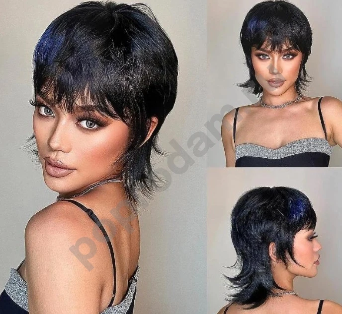 Парик черный с челкой новый