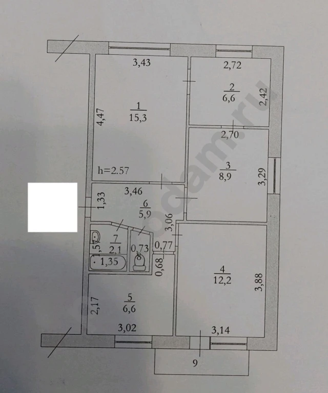 4-к. квартира, 60 м², 5/5 эт.